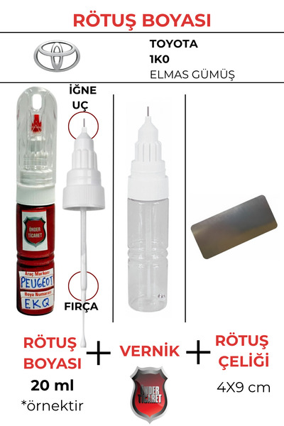 Önder Ticaret Toyota 1K0 Elmas Gümüş Rötuş Boyası + Vernik + Rötuş Çeliği Cor...