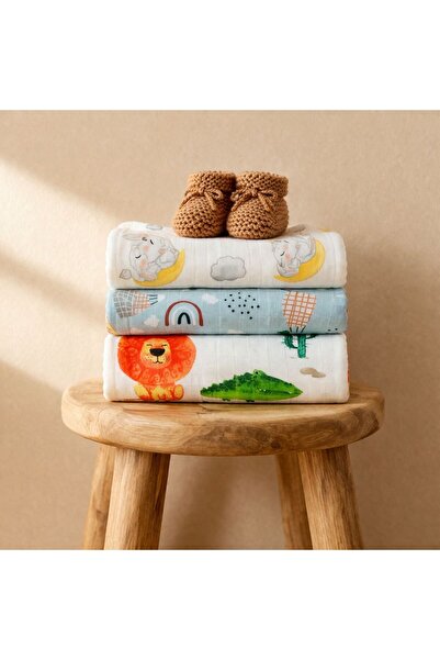 JUNİPERUS Bebek Müslin Örtü 3’lü Set 80x80 cm %100 Pamuk Oeko-Tex Sertifikalı...
