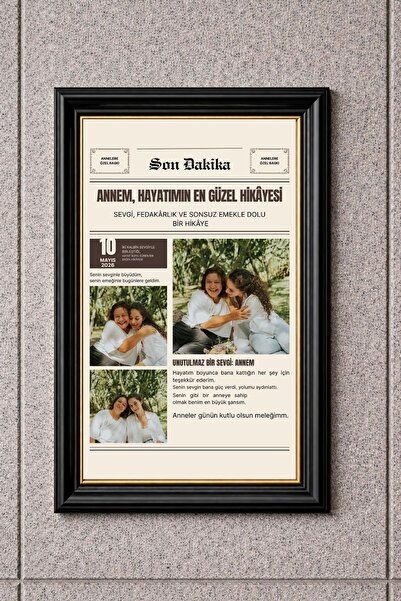 BuzzDesigns Kişiye Özel Gazete Tasarımlı Anneler Günü Fotoğraflı Çerçeveli Ta...
