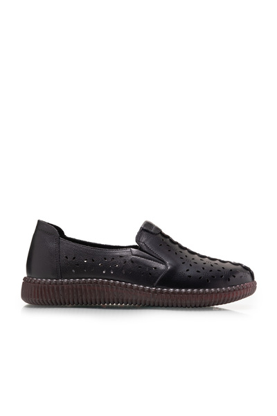 UrbanShoes Balerini damă din piele naturală perforată - 2002 Negru Box Perforat