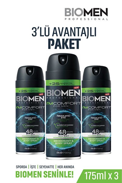 Biomen Deodorant & Body Sprey For Men Ferahlatıcı Etki I'm Comfort 3x 175 ml