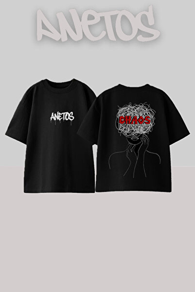 Anetos Μπλουζάκι Mental Chaos Design με στάμπα στην πλάτη, βαμβακερό, μαύρο, ...