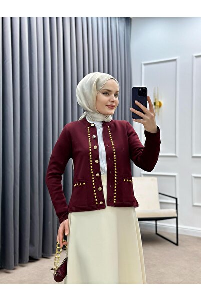 bezenstore GOLD DÜĞMELİ MERSERİZE BORDO HIRKA