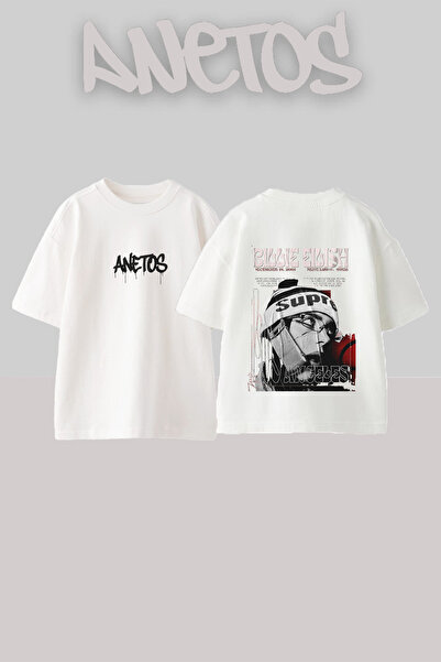 Anetos Μπλουζάκι Billie Eilish 1 Σχέδιο Πίσω Βαμβακερό Λευκό Oversize μπλουζάκι