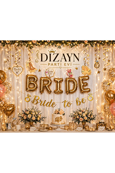 Dizayn Parti Evi BRIDE Folyo Harf Balon Seti Gold & Gümüş – Bride To Be Parti...