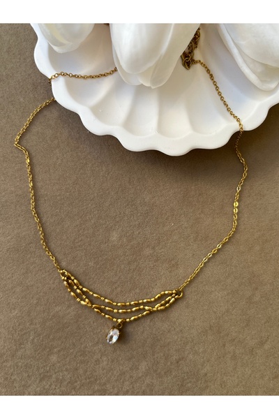 BEREN KILIÇ Gold Layered Drop Stone Detailed Steel Elegant Necklace