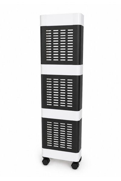 Alezy Slim Plastik Üç Katlı Tekerlekli Organizer Dolap Siyah