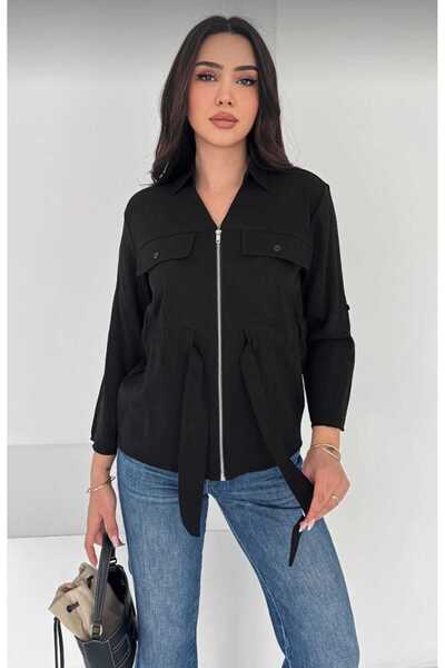 Budan Export Γυναικείο πουκάμισο με φερμουάρ και ζώνη