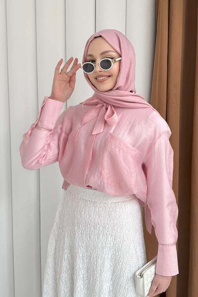 Hatun Atila Γυναικείο πουκάμισο με δεμένο γιακά, διπλές τσέπες, από λεπτό ύφα...