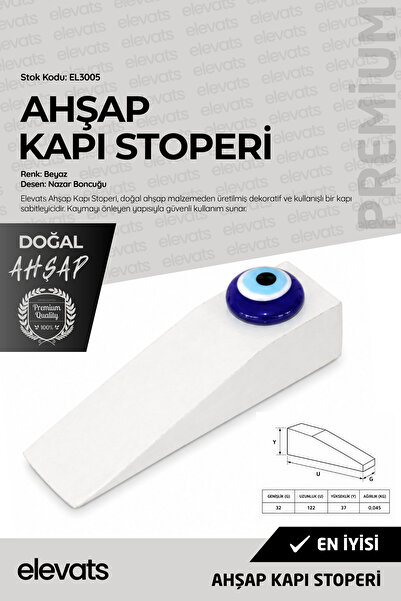 Elevats Premium Ahşap Kapı Stoperi | Dekoratif Kapı Durdurucu | Kaymaz Kapı T...