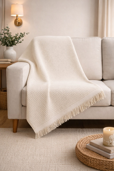 Hig Store Laurel Pamuklu Koltuk Pike Örtüsü 180x220 Doğal Dokulu