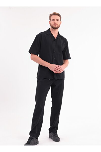 blayn jeans Ανδρικό μαύρο λινό σετ πουκάμισο και παντελόνι oversize, σετ 2 τε...