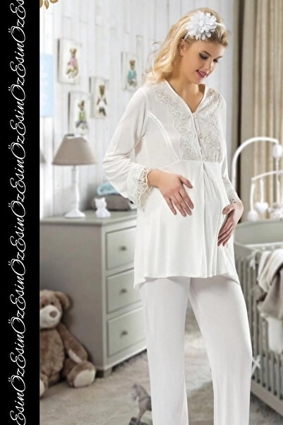 EsinÖz # Maternity Pajama Set Women's Lace and Embroidered Maternity and Post...