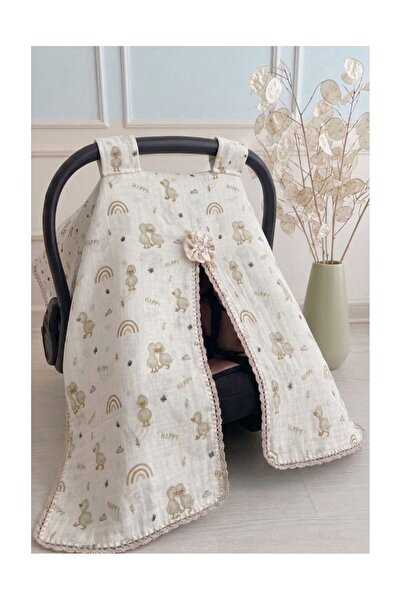 hobi dünyası evim Muslin Baby Stroller Cover with Embroidered Edges and Patte...