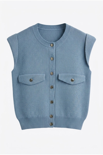 HAZELANNA Μπλε πλεκτό γιλέκο με λεπτομέρεια τσέπης με κουμπιά
