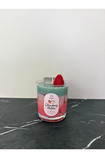 Sunfacecandle Strawberry Matcha Kokulu Bardak Mum El Yapımı Dekoratif Jel & S...