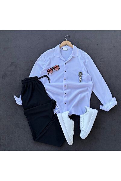 MODA Corduroy Regular Fit Men's Long Sleeve Shirt and Trousers Set