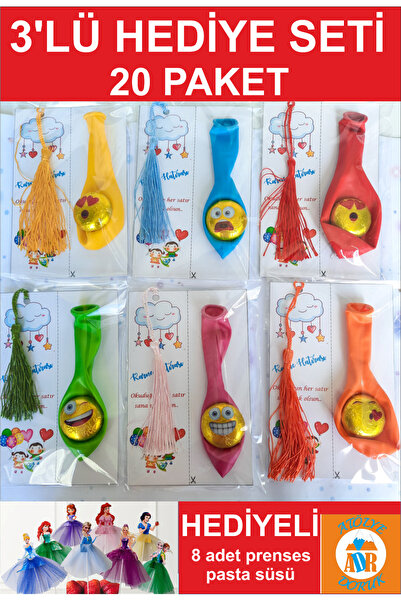 20 Adet Karne Hediyesi Kitap Ayracı-Balon Ve Emoji Çikolata-Çocuk Yarıyıl Sömestr Karne Hediye