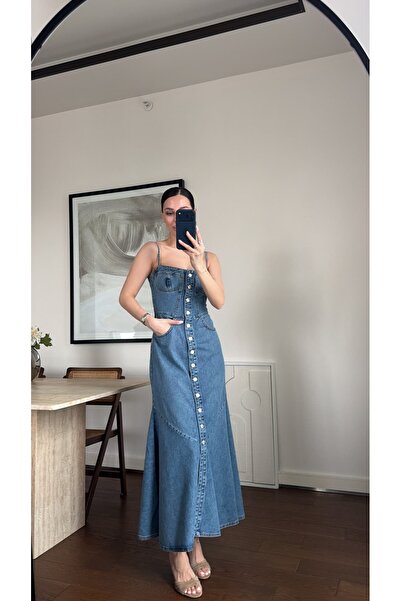 sinemkivanc co İNCE IP ASKILI DENIM ELBISE