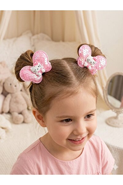 Nildesign Kız çocuğu Hello kitty Renkli parıltılı saç Toka seti 2’li