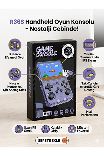 instatech R36S Retro Handheld Oyun Konsolu 64 GB 15.000+ Oyunlu 3.5 inç IPS E...