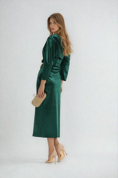 Fofy Rochie eleganta de ocazie din catifea premium verde croi petrecut cu acc...
