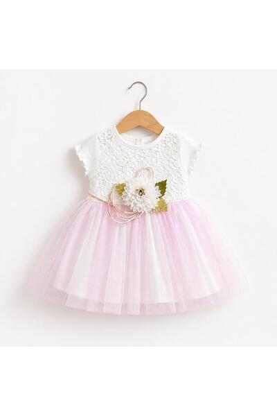 ENSONO Elegant Tulle Detailed Flower Appliqued Girls' Dress