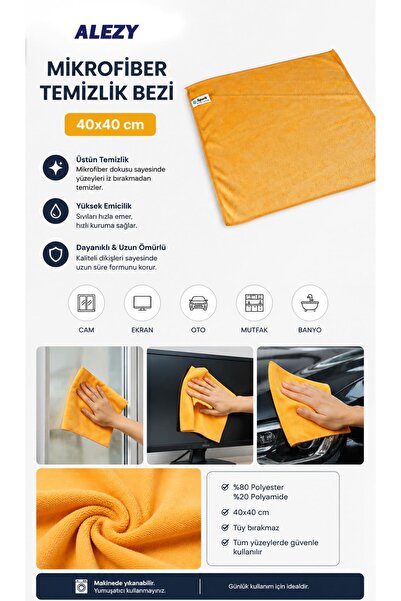 Alezy Spark M2307 Mikrofiber Temizlik Bezi Çok Amaçlı 40x40 cm (Karışık Renk)