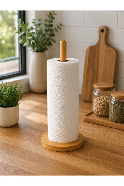 Special Action Bamboo Paper Towel Holder Stand Vertical Kitchen Bathroom Orga...