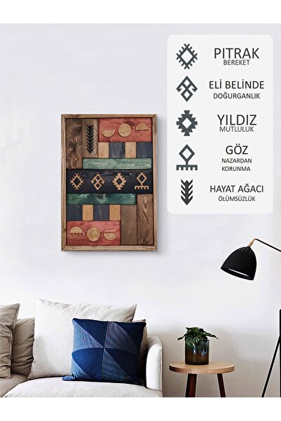 woodretro 3 Boyutlu Doğal Ahşap Tablo - Anadolu Motifli Duvar Sanatı 50X 35 CM