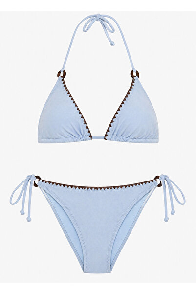 BRANDHILLS Mavi Renk Süet Görünümlü Üçgen Bikini Takımı