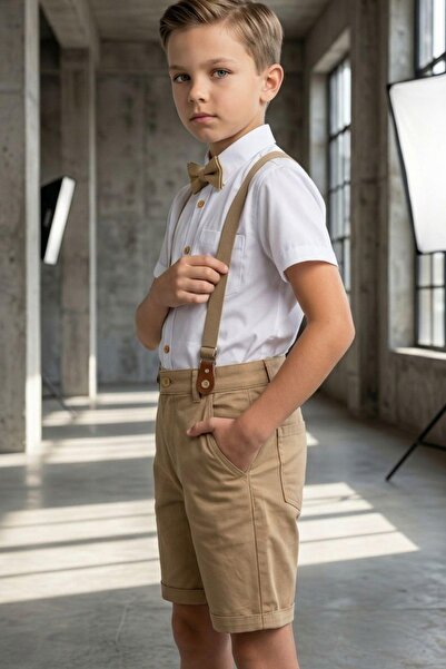 Pina Kids Boy's Two-Piece Set with Straps, Bow Tie, Short Sleeves, and Shorts