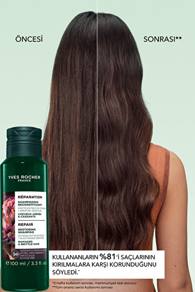 Yves Rocher Onarıcı Keratin Prebiyotik Seyahat Boy Şampuan - Yıpranmış Saçlar - SLS,SLES içermez,Tuzsuz -100ml