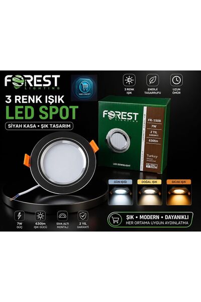 Forest LED Spot 7W 3 Renk Sıva Altı Tavan Spotu Salon Mutfak Banyo Aydınlatma...