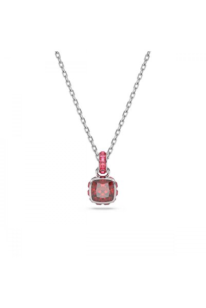 Swarovski Birthstone Kolye Kare Kesim Ocak Kirmizi Rodyum Kaplama