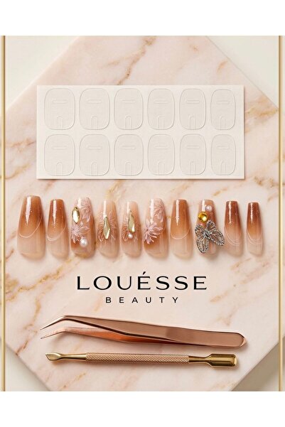 Louesse Beauty Louésse Golden Blossom Takma Tırnak 12’li – Nude Kahve Ombre Ç...