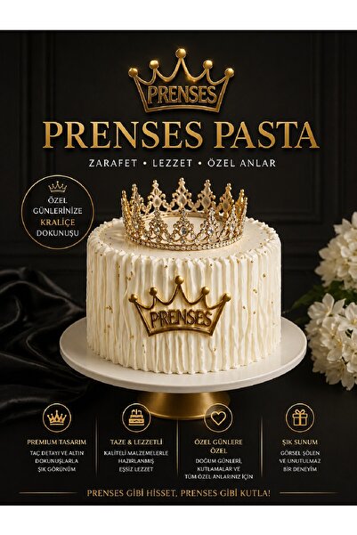 Bkmc Prenses Gold Renkli Pleksi Pasta Orta Yazı 10 cm