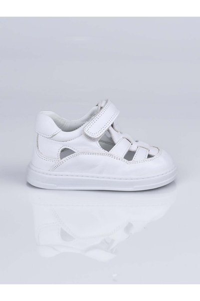 WORLD KİDS 7710 Genuine Leather First Step Shoes-White - 23