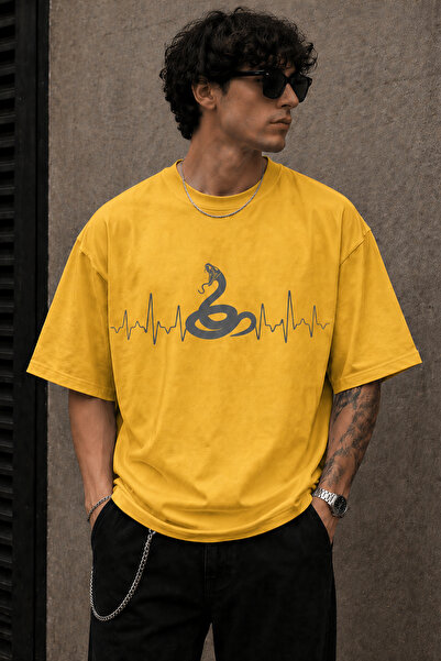 ArtYus Snake and Pulse Line Print Unisex Oversize T-Shirt – Cotton Crew Neck ...