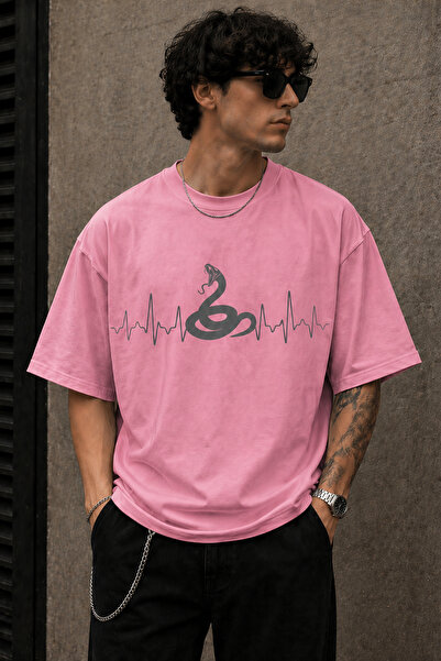 ArtYus Snake and Pulse Line Print Unisex Oversize T-Shirt – Cotton Crew Neck ...