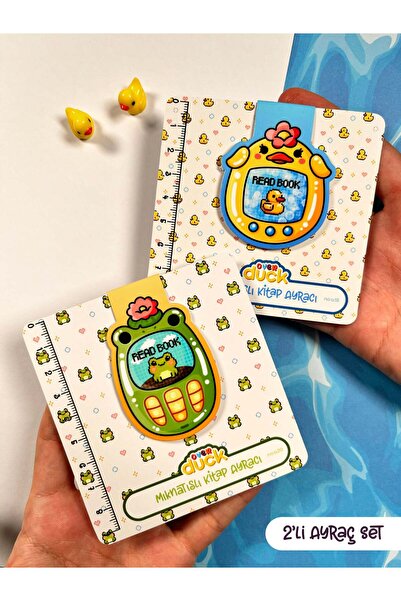 OverDuck 2’li Tamagotchi Ördek & Kurbağa Mıknatıslı Kitap Ayracı Seti – Retro...