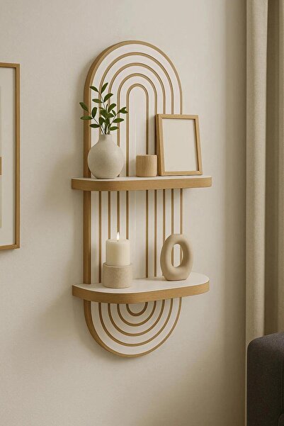 Artavessa Dekoratif MDF Duvar Rafı Beyaz Renk - Bohem Oval Tasarım Modern Kitaplık Ve Çiçeklik C Raf 70x26 cm