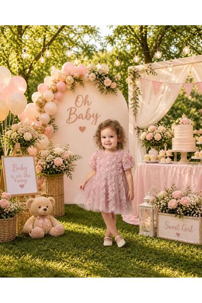 SweetMe 3D Çiçek Detaylı Tül Kız Çocuk Elbise Doğum Günü & Özel Gün Elbisesi