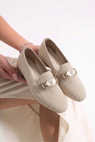 Babetty 1784 Beige Lightweight Comfortable Knitwear Daily Women's Ballerinas