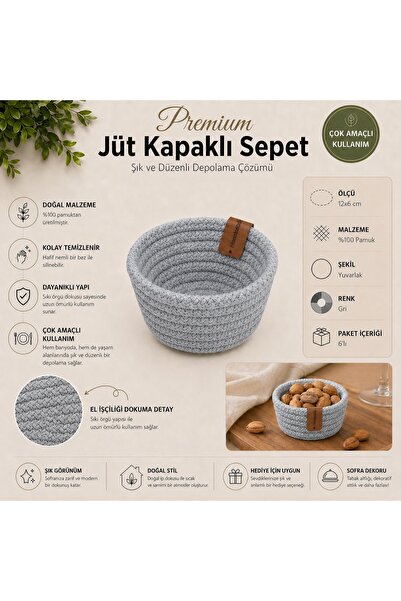 Fabrix Home Gri %100 Pamuk Mini Sunum ve Düzenleyici Kase Seti