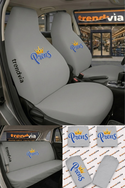 trivexa Prince Logo Car Seat Cover Front and Rear Set – Combed Cotton Lycra U...