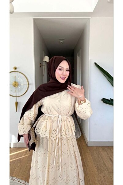 Moda Asrın Tesettür Takım Fisto Kumaş Astarlı Etek-Gömlek - Krem