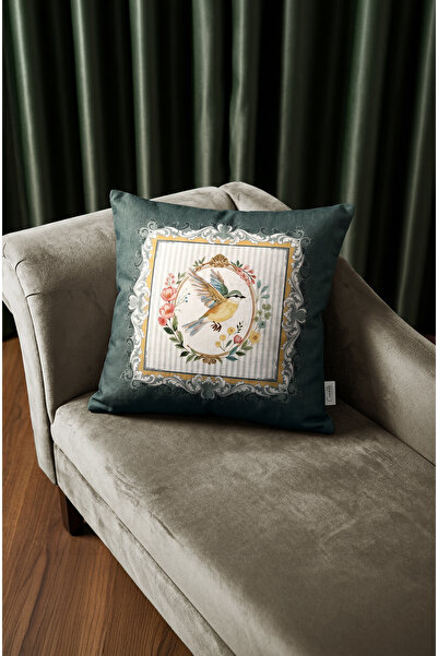 CANİLA Kuş Studio Cushion Cover 45 X 45 cm 1 Piece Green Double-Sided Cushion...