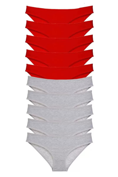 Mestore 10 Pieces Super Eco Set Lycra Women's Slip Panties Red Gray
