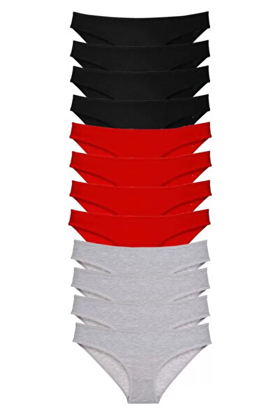 Mestore 12 Pieces Super Eco Set Lycra Women's Slip Panties Black Red Gray